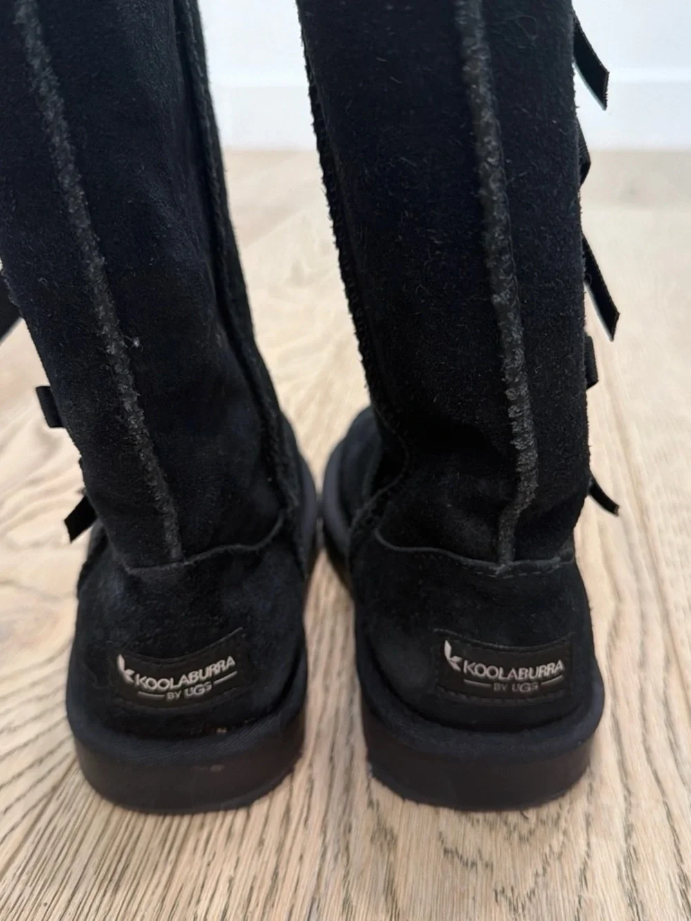 Classic Black Suede Winter Boots with Bow Detail & Shearling lined